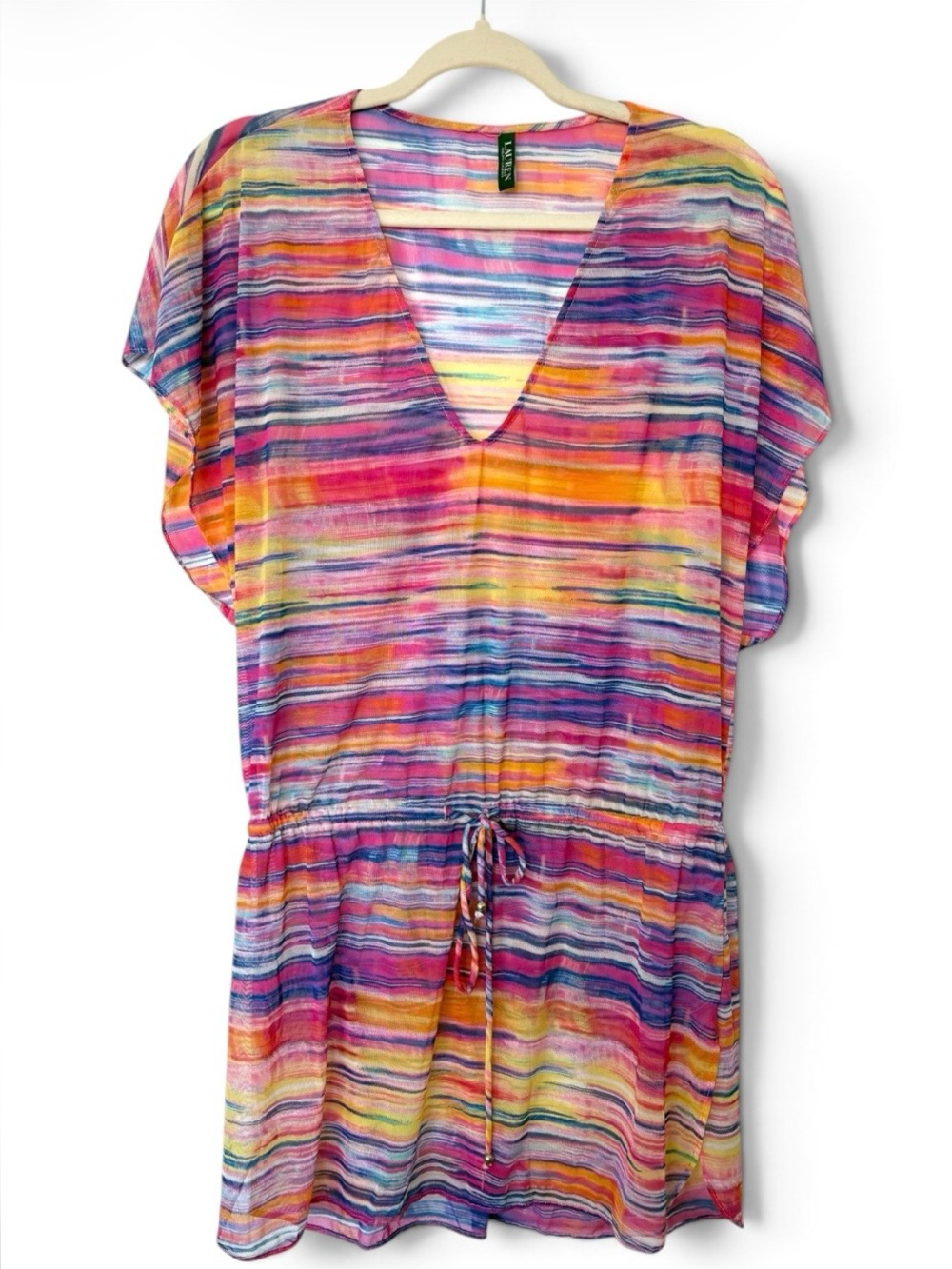 Lauren Ralph Lauren Multicolor Stripe V-Neck Swim Cover-Up Tunic Boho Sheer